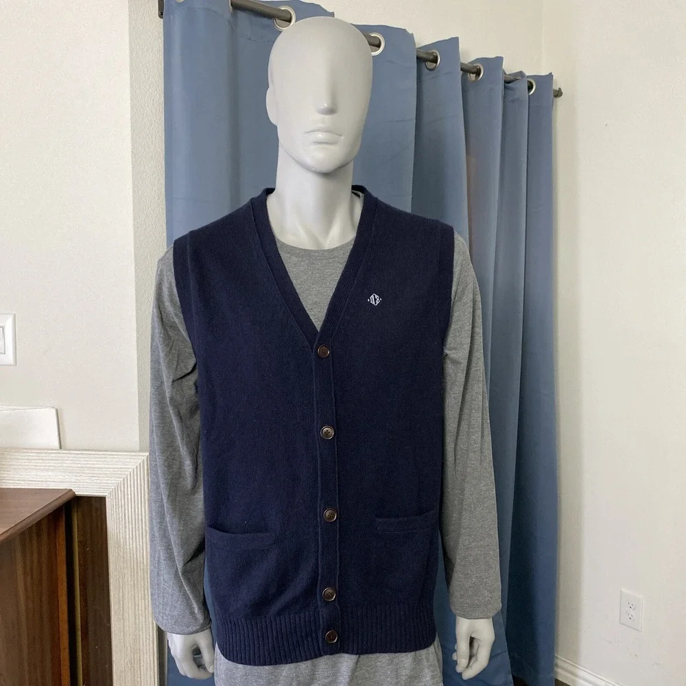 J Crew Lambswool Button Sweater Vest Mens XL Navy Blue Preppy Casual Grandpacore